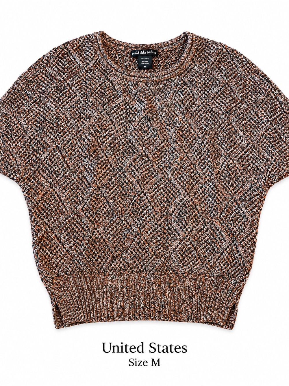 Madewell Marled Brown Cable-Knit Short Sleeve Sweater